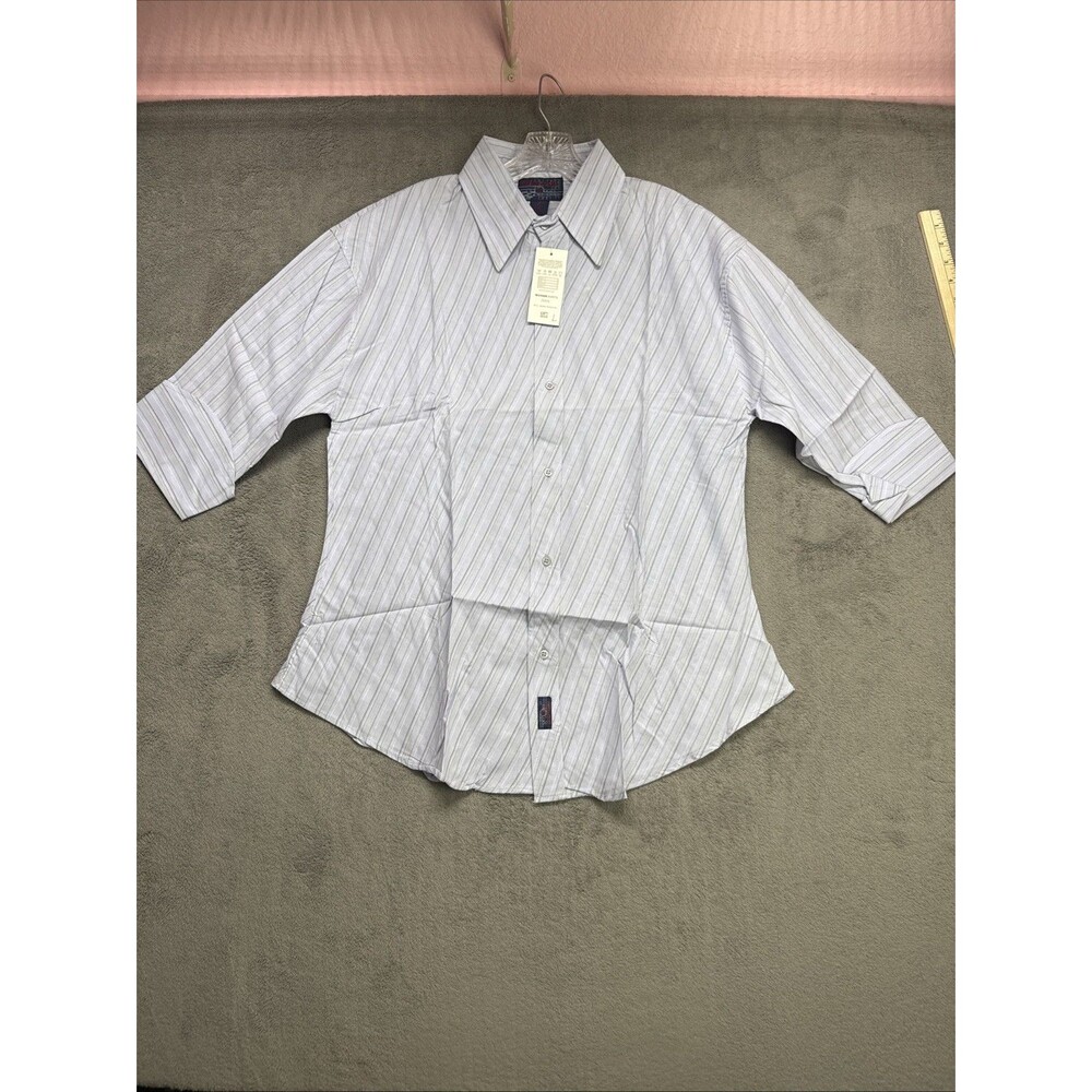 Brand New Men’s Striped Light Blue 3/4 Sleeve Button Down Size L